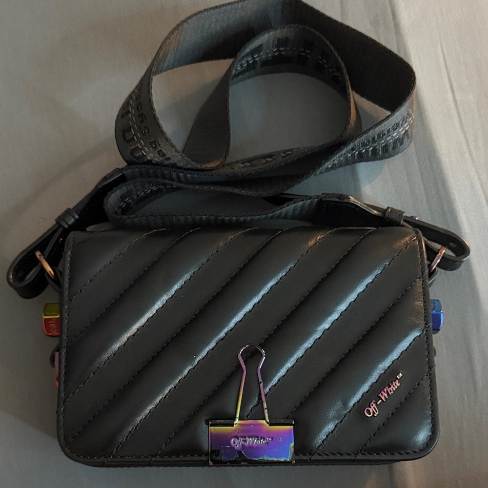 Off-White Black Quilted Crossbody Bag with Multicolor Accents